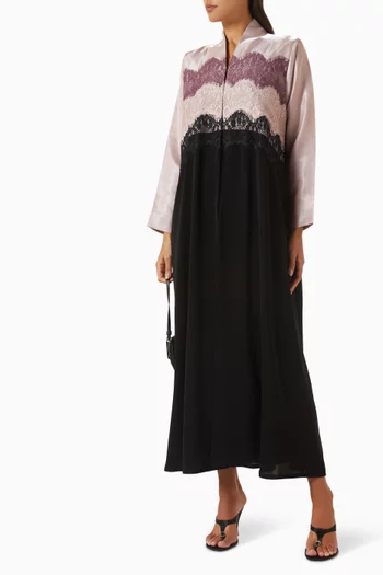 Two-tone Lace Overlay Abaya in Organza & Nada