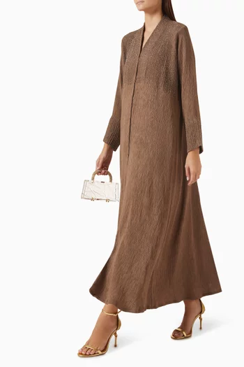 Thread & Bead Embroidered Abaya in Linen