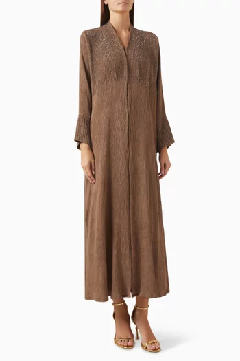 Thread & Bead Embroidered Abaya in Linen