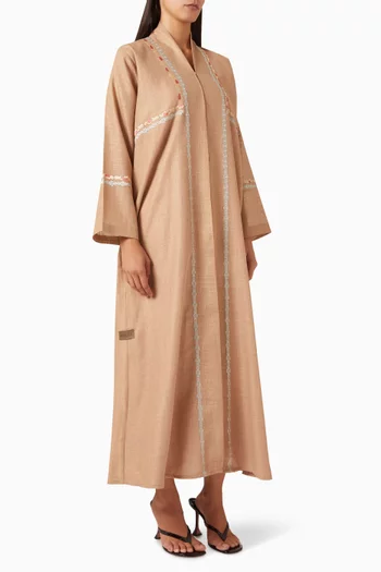 Thread Embroidered Abaya in Linen & Cotton Poplin