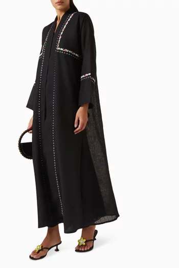 Thread Embroidered Abaya in Linen & Cotton Poplin