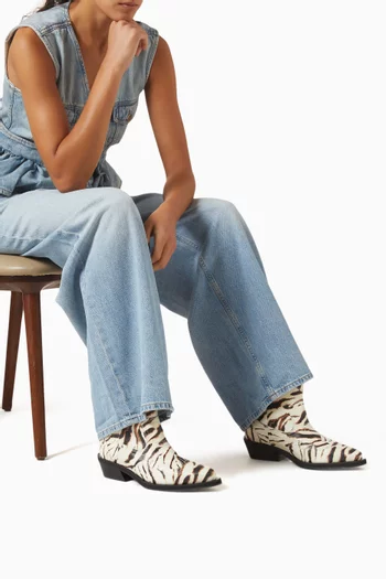 Zebra-print Western Boots in Leather