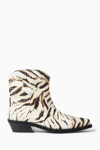 Zebra-print Western Boots in Leather