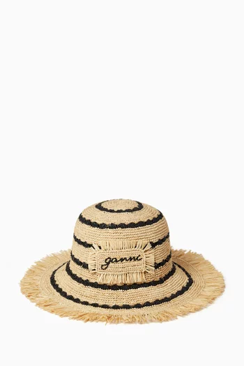 Striped Bucket Hat in Raffia