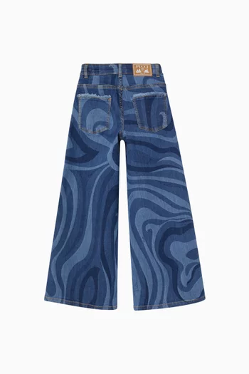 Printed Wide-leg Jeans in Denim