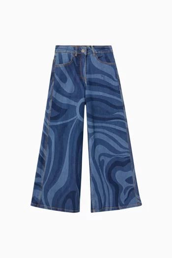 Printed Wide-leg Jeans in Denim
