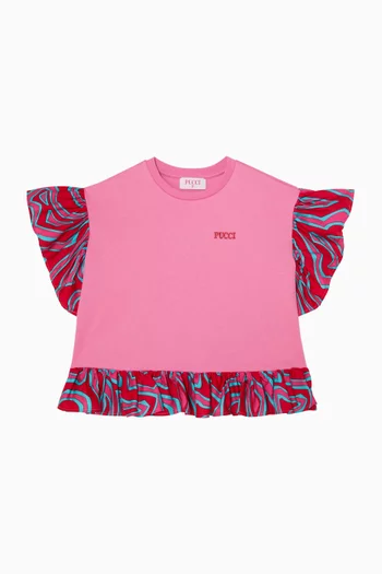 Ruffle Trim T-shirt in Cotton-blend