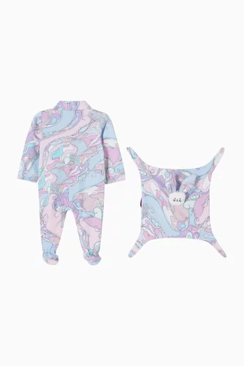 Printed Pyjama Romper & Beanie Set