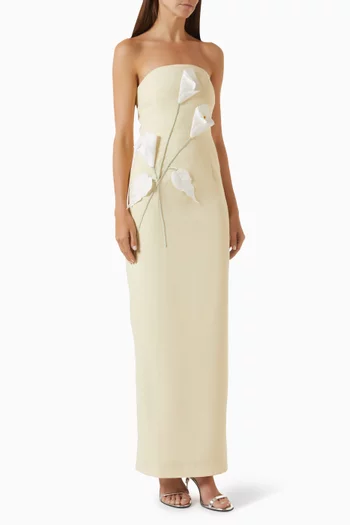 Floral Appliqué Strapless Dress