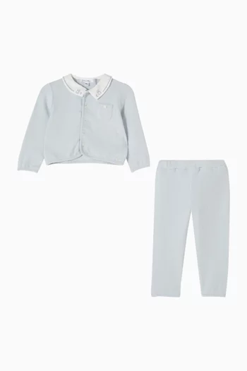 Collared Cardigan & Pants Set in Cotton-blend