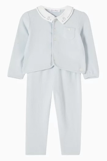 Collared Cardigan & Pants Set in Cotton-blend