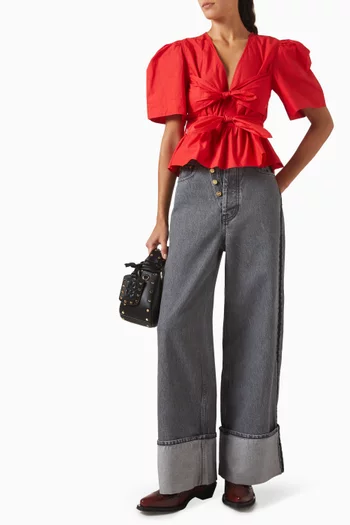 Bow Blouse in Cotton Poplin