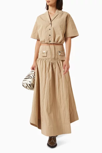 Washed Cropped Bowling Shirt in Cotton