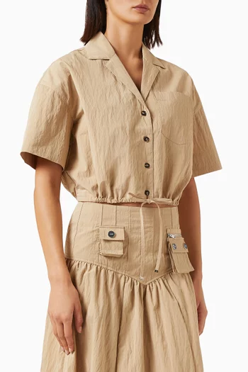 Washed Cropped Bowling Shirt in Cotton