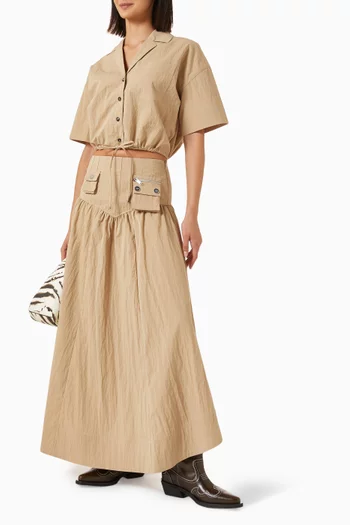 Washed Ruched Corset Midi Skirt in Cotton
