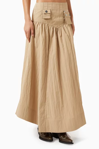 Washed Ruched Corset Midi Skirt in Cotton