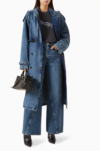 Rickie Maxi Trench Coat in Denim