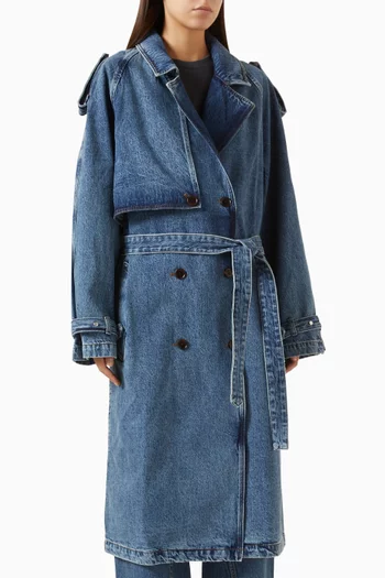 Rickie Maxi Trench Coat in Denim