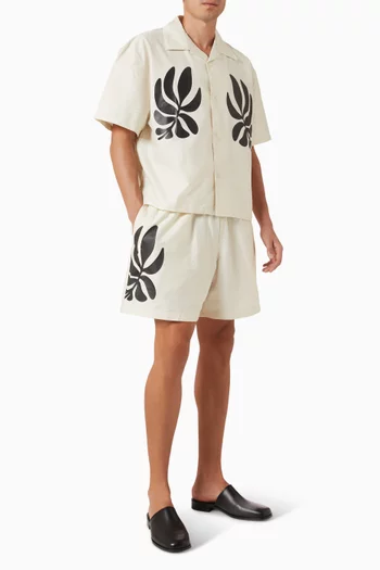Botanical-print Wide-leg Shorts in Cotton-blend