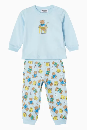 Teddy Bear Print Pyjama Set in Cotton