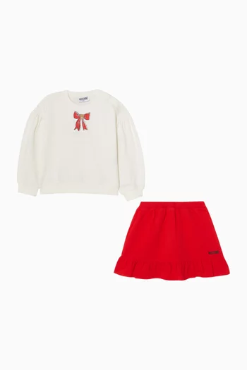Bow Sweatshirt & Skirt Set