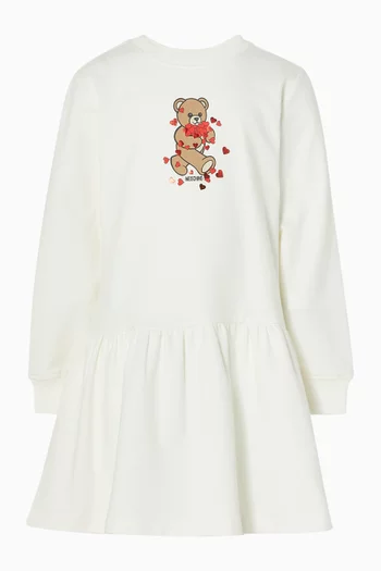 Teddy Bear Holding Hearts Dress in Cotton Blend