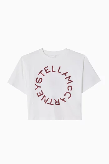 Rhinestone-logo Cropped T-shirt in Cotton
