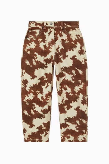 Cow-print Wide-leg Pants in Cotton