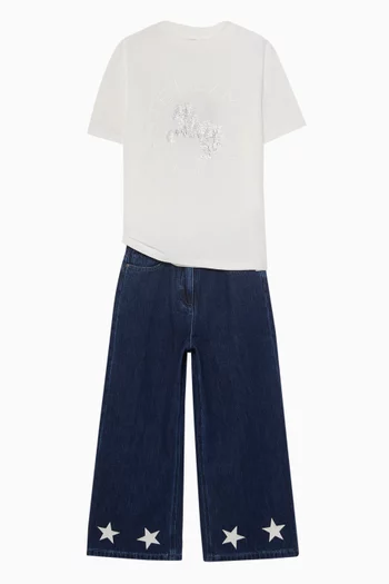 Star Patch Wide-leg Jeans in Denim