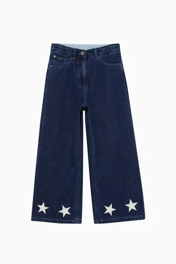 Star Patch Wide-leg Jeans in Denim
