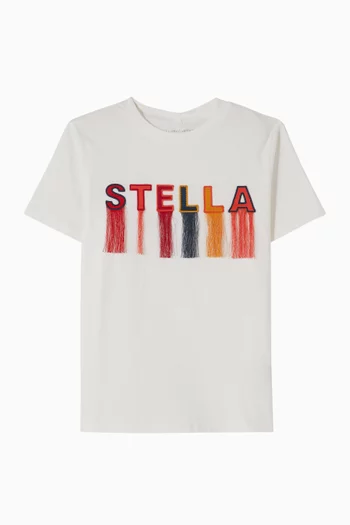 Logo-appliqué Fringed T-shirt in Cotton