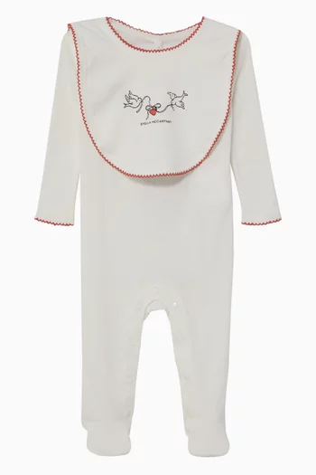 Bird Print Pyjama Romper & Bib Set in Cotton