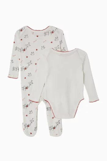 Bird Print Pyjama Romper & Bodysuit Set