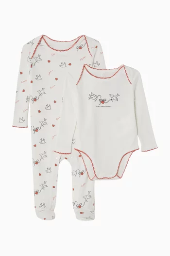 Bird Print Pyjama Romper & Bodysuit Set