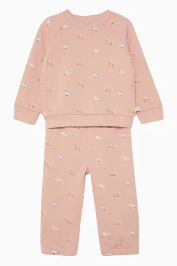 Horse-embroidered Tracksuit Set in Cotton
