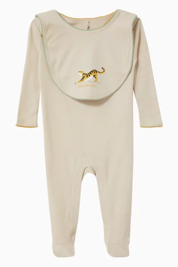 Tiger Print Pyjama Romper & Bib Set