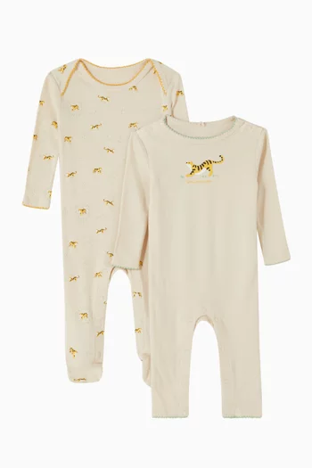 Tiger Print Pyjama Romper, Set of 2