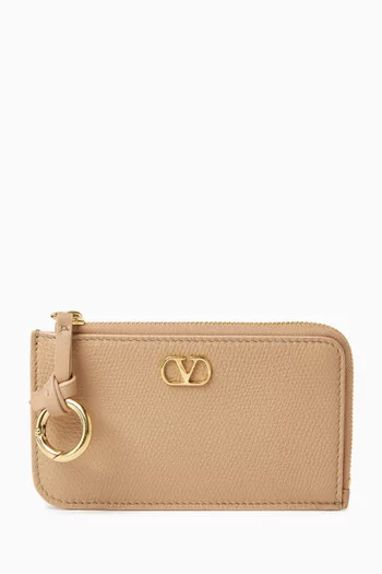 VLogo Signature Charm Cardholder in Grainy Calfskin