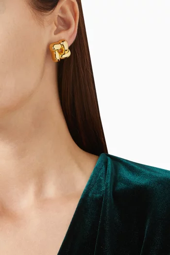 Medium Woven Square Earrings in 14kt Dipped Brass