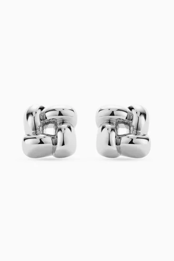 Medium Woven Square Earrings in Silver-dipped Brass