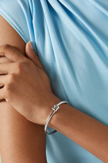Slim Woven Square Bangle in Platinum-plated Steel