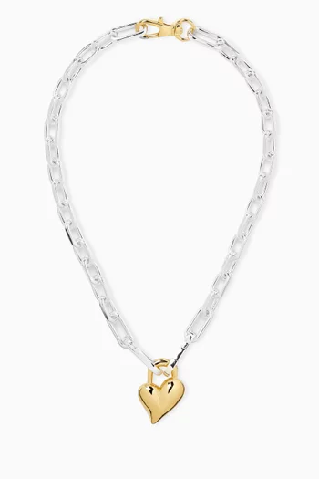 Padlock Heart Pendant Necklace in Gold-tone Brass