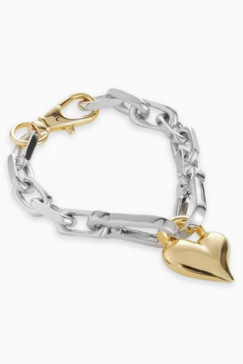 Padlock Heart Pendant Bracelet in Gold-tone Brass