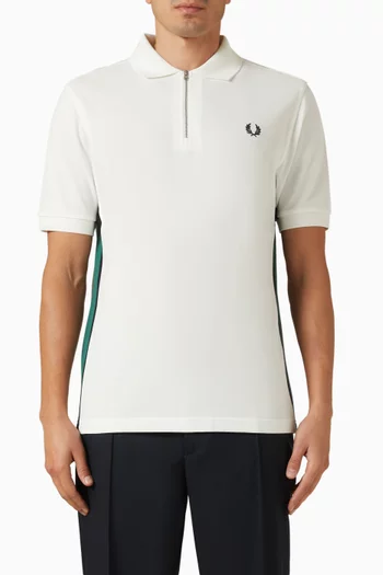 Tramline Stripe Polo Shirt in Cotton Pique