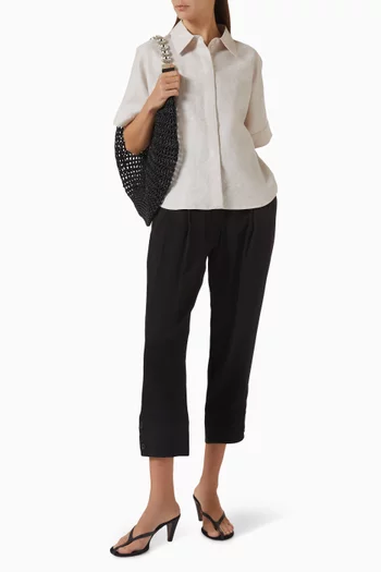 Pleated Cropped Pants in Twill