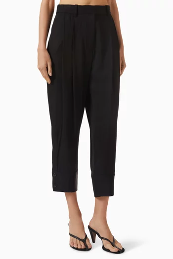 Pleated Cropped Pants in Twill
