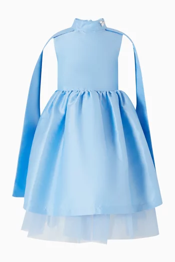 Crystal-Embellished Cape Sleeve Dress in Satin