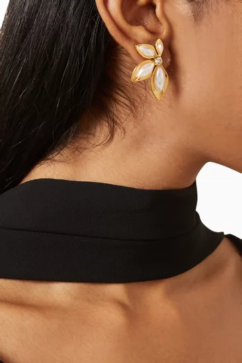 Stefi Golden Leaf Earrings in Gold-tone Silver