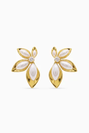 Stefi Golden Leaf Earrings in Gold-tone Silver