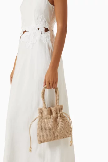 Small Kylie Drawstring Pouch in Raffia